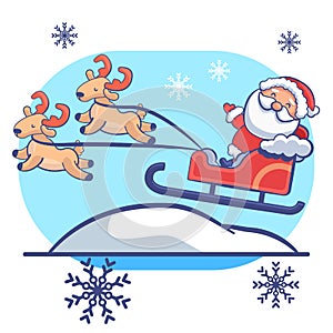 Santa Claus with deers on white isolated backdrop