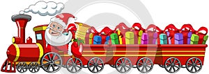 Santa Claus Delivering gifts driving steam locomotive wagons