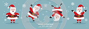 Santa Claus in different positions. Traditional Christmas symbols, decorations. New year and Christmas symbol. Vector illustration