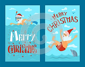 Santa Claus Diving in Red Hat, New Year Character