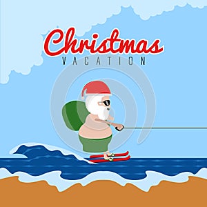 Santa claus doing water ski. Christmas vacation