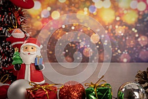 Santa Claus doll and Christmas elements decoration.