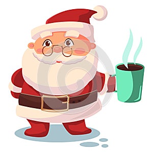 Santa Claus drinks coffee vector cartoon character