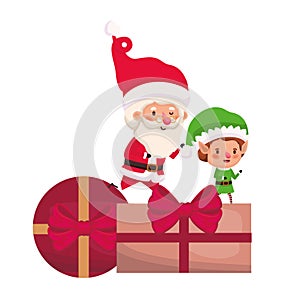 Santa claus and elf with gifts boxs
