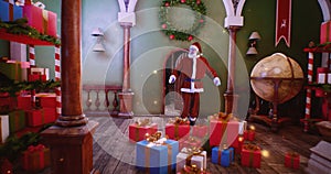 Santa Claus entering magic workshop