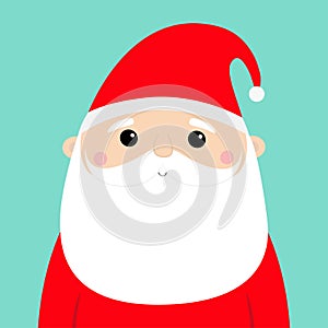 Santa Claus face head icon. Merry Christmas. New Year. Red hat. White moustaches, beard. Cute cartoon funny kawaii baby character