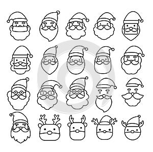 Santa claus face outline and deer for christmas new year.vector