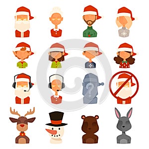 Santa Claus family wife, kids vector avatars