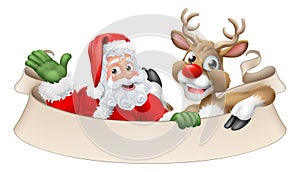 Santa Claus Father Christmas Reindeer Scroll Sign