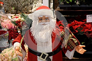 Santa claus figue at flowers shop in danish capital Copenhagen