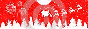 Santa Claus flyin on Christmas sleigh in the night - stock vector