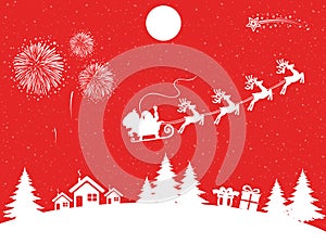 Santa Claus flyin on Christmas sleigh in the night - vector