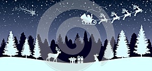 Santa Claus flyin on Christmas sleigh in the night - vector