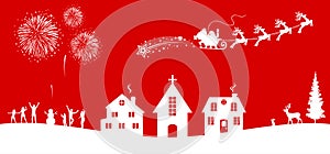 Santa Claus flyin on Christmas sleigh over the housses in the night - vector