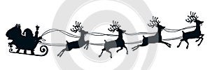 Santa Claus flyin on Christmas sleigh silhouette â€“ vector