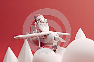 Santa Claus Flying His Christmas Plane. Christmas holiday concept. AI generated