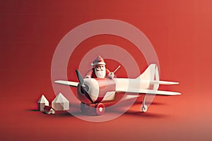 Santa Claus Flying His Christmas Plane. Christmas holiday concept. AI generated