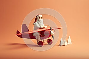 Santa Claus Flying His Christmas Plane. Christmas holiday concept. AI generated