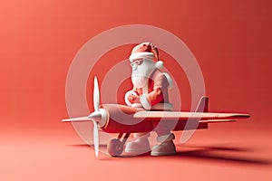 Santa Claus Flying His Christmas Plane. Christmas holiday concept. AI generated