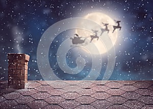 Santa Claus flying in his sleigh