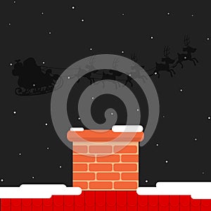 Santa claus flying over the chimney