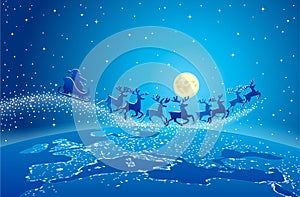 Santa Claus Flying Reindeer World Stars