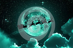 Santa Claus Flying On The Sky - Green