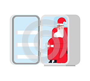 Santa Claus in fridge. Christmas holidays. New Year Vector Illus