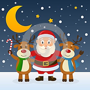 Santa Claus with Funny Reindeer