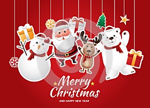 Santa Claus and the gang Christmas greetings ornament elements hanging
