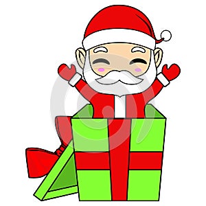 santa claus get out from gift box - Cute Christmas santa vector clipart