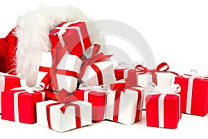 Santa Claus gift bag with spilling gifts