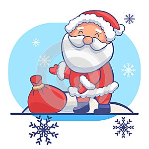 Santa Claus, gift bag on white isolated backdrop