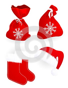 Santa Claus gift bags socks and hat