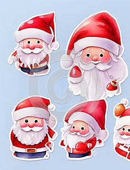 Santa claus with gift box and Christmas tree on blue