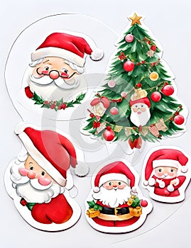 Santa claus with gift box and Christmas tree on white