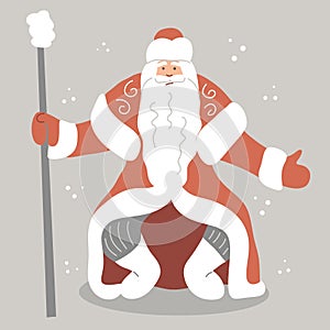 Santa Claus without gifts in an apologetic pose.