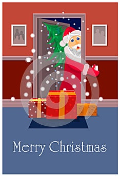 Santa Claus and gifts on the doorstep