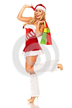 Santa Claus girl with purchases