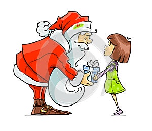 Santa Claus give gift to girl