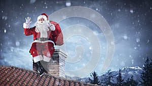 Santa Claus Greeting On Roof photo