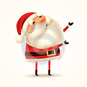 Santa Claus greets and welcome gesture. Isolated