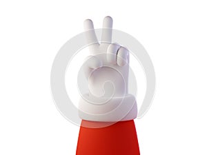 Santa Claus hand showing victory or peace or number two 2 sign with fingers isolated on white background. Victory hand