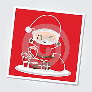 Santa Claus is happy on Xmas gift boxes cartoon illustration for Christmas card design