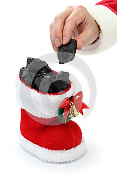 Santa Claus has put coal in the stocking photo