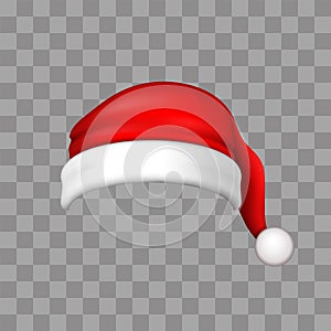 Santa Claus hat 3D. Realistic Santa Claus hat isolated on transparent background. Red funny cap silhouette. Merry