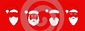 Santa Claus hat with beard. Set of Christmas Santa Claus hats for costume and mask, design element