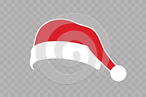 Santa Claus hat flat. Realistic Santa Claus hat isolated transparent background Red white funny cap silhouette. Merry