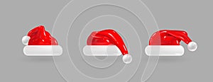 Santa Claus hat set isolated on gray background. 3d realistic render vector icon