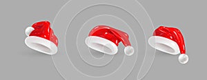 Santa Claus hat set isolated on gray background. 3d realistic render vector icon